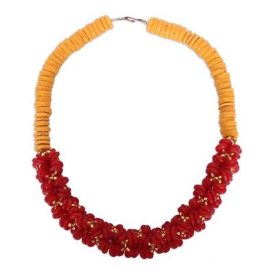 Alternate image for Recycled Glass Beaded Statement Necklace in Red and Yellow Splendid Radiance
