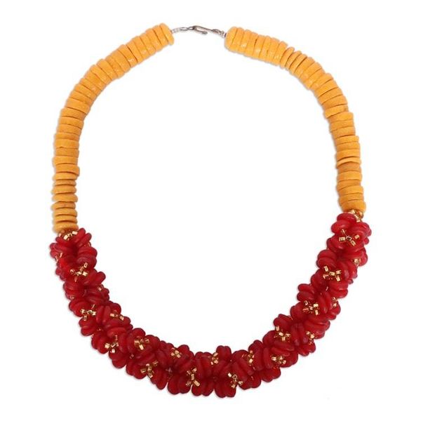 Alternate image for Recycled Glass Beaded Statement Necklace in Red and Yellow Splendid Radiance