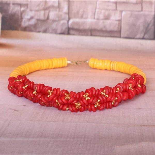 Alternate image for Recycled Glass Beaded Statement Necklace in Red and Yellow Splendid Radiance