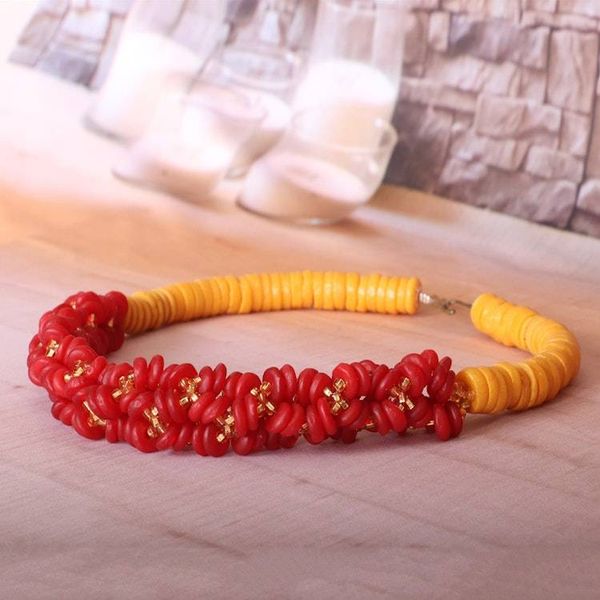 Alternate image for Recycled Glass Beaded Statement Necklace in Red and Yellow Splendid Radiance