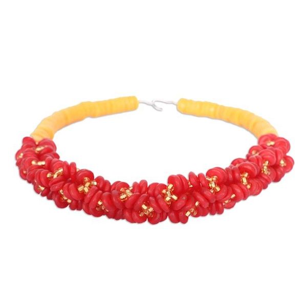 Alternate image for Recycled Glass Beaded Statement Necklace in Red and Yellow Splendid Radiance