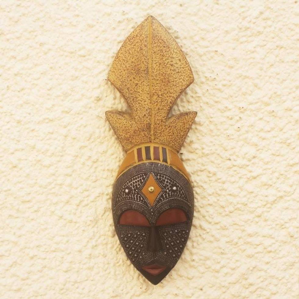 Handmade Sese Wood and Aluminum Plated Mask 'Edinam'