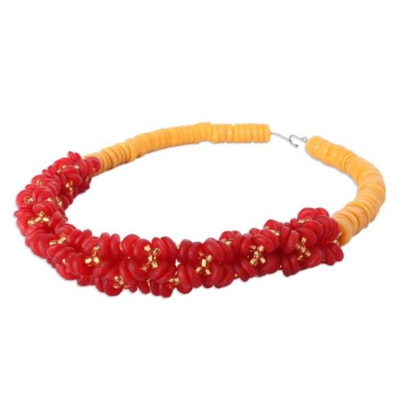 Alternate image for Recycled Glass Beaded Statement Necklace in Red and Yellow Splendid Radiance