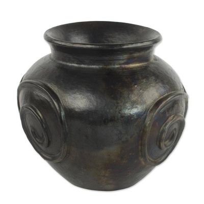 Alternate image for Wood-Fired Decorative Ceramic Vase in Black from Ghana African Spirals
