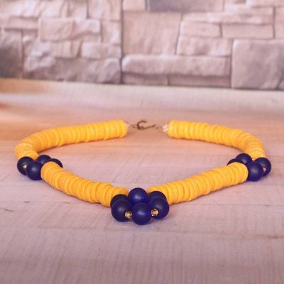 Alternate image for Blue and Yellow Recycled Glass Beaded Pendant Necklace Dream of Yellow and Blue
