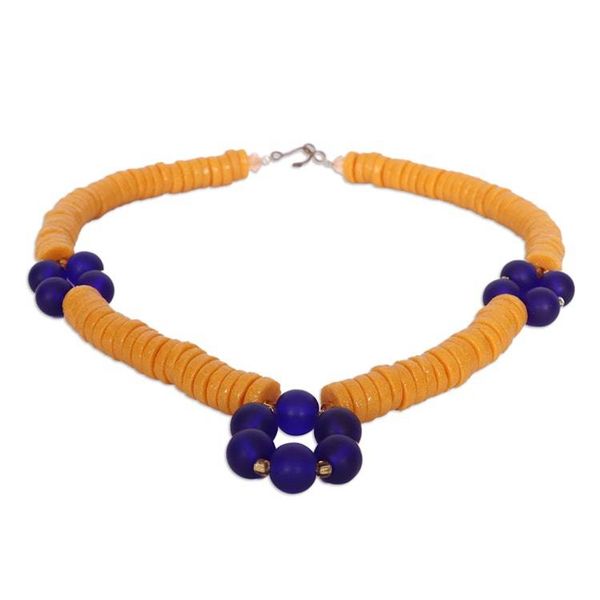 Alternate image for Blue and Yellow Recycled Glass Beaded Pendant Necklace Dream of Yellow and Blue