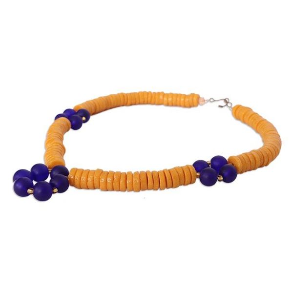 Alternate image for Blue and Yellow Recycled Glass Beaded Pendant Necklace Dream of Yellow and Blue