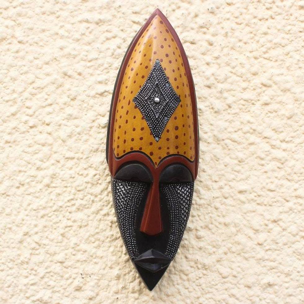 Aluminum Accented African Wood Mask 'Ewe Beauty'