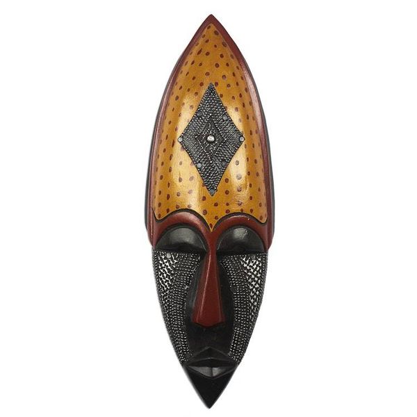 Alternate image for Aluminum Accented African Wood Mask Ewe Beauty