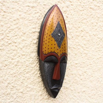 Alternate image for Aluminum Accented African Wood Mask Ewe Beauty