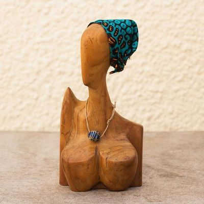 Alternate image for Abstract Teak Wood and Cotton Sculpture from Ghana Head Scarf