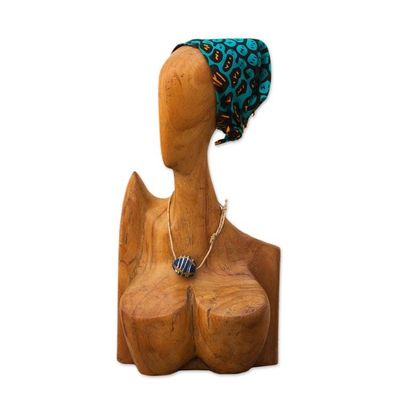 Alternate image for Abstract Teak Wood and Cotton Sculpture from Ghana Head Scarf