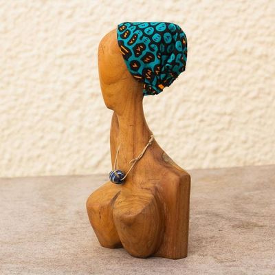 Alternate image for Abstract Teak Wood and Cotton Sculpture from Ghana Head Scarf
