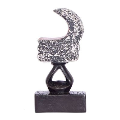 Alternate image for Handmade Wood  Ceramic Sculpture of African Akoben Symbol Ghanaian Akoben
