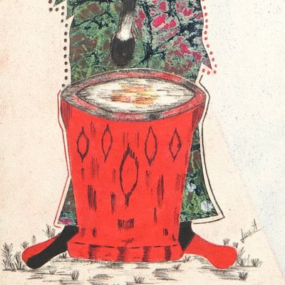 Alternate image for Handmade Traditional Cotton Batik Wall Art of Woman Cooking Labor Fruit