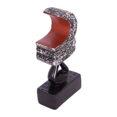 Alternate image for Handmade Wood  Ceramic Sculpture of African Akoben Symbol Ghanaian Akoben