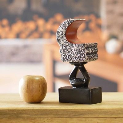Alternate image for Handmade Wood  Ceramic Sculpture of African Akoben Symbol Ghanaian Akoben