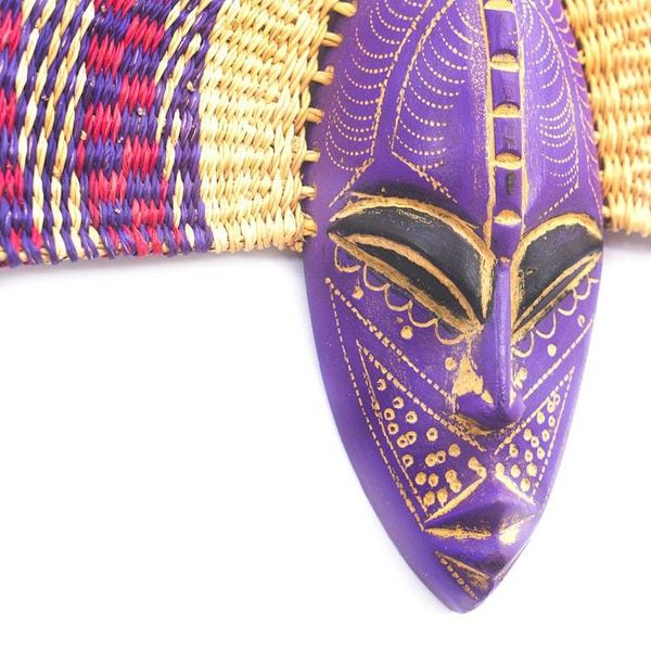 Alternate image for African Wood and Raffia Fiber Wall Mask in Purple Shades Uhie
