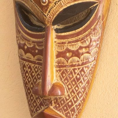 Alternate image for Hand-Carved Painted African Wood Wall Mask in Rust Orange Bongani