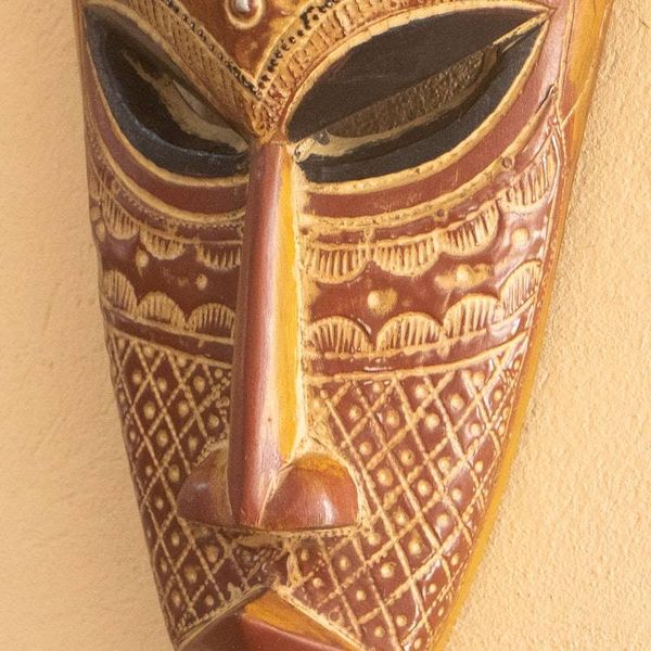 Alternate image for Hand-Carved Painted African Wood Wall Mask in Rust Orange Bongani