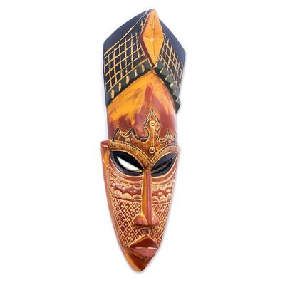 Alternate image for Hand-Carved Painted African Wood Wall Mask in Rust Orange Bongani