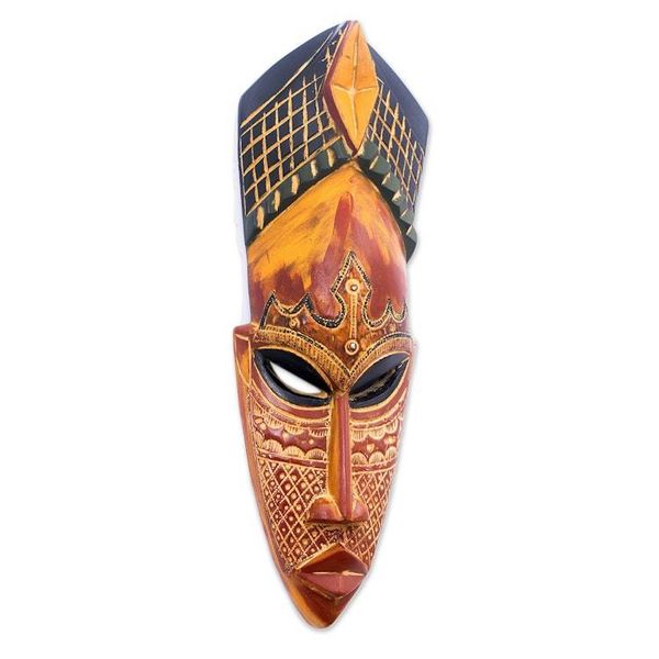 Alternate image for Hand-Carved Painted African Wood Wall Mask in Rust Orange Bongani