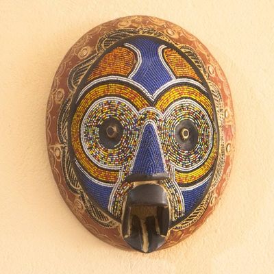 Alternate image for Handcrafted African Wood Wall Mask with Recycled Glass Beads Ukunqoba