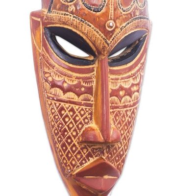 Alternate image for Hand-Carved Painted African Wood Wall Mask in Rust Orange Bongani