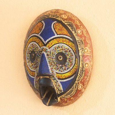 Alternate image for Handcrafted African Wood Wall Mask with Recycled Glass Beads Ukunqoba