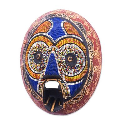 Alternate image for Handcrafted African Wood Wall Mask with Recycled Glass Beads Ukunqoba