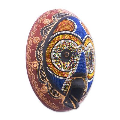 Alternate image for Handcrafted African Wood Wall Mask with Recycled Glass Beads Ukunqoba