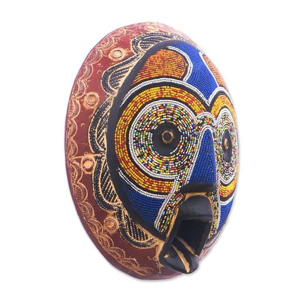 Alternate image for Handcrafted African Wood Wall Mask with Recycled Glass Beads Ukunqoba