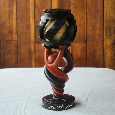 Alternate image for Hand Carved Sese Wood Sculpture Mysterious Globe