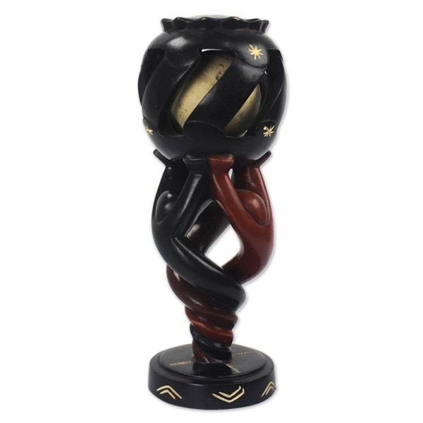 Alternate image for Hand Carved Sese Wood Sculpture Mysterious Globe