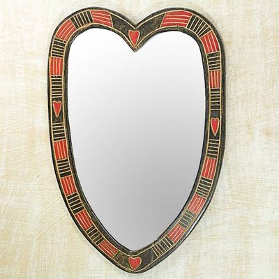 Alternate image for Hand Made Heart Shaped Wood Wall Mirror from West Africa Odo