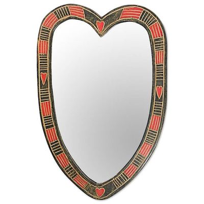 Alternate image for Hand Made Heart Shaped Wood Wall Mirror from West Africa Odo