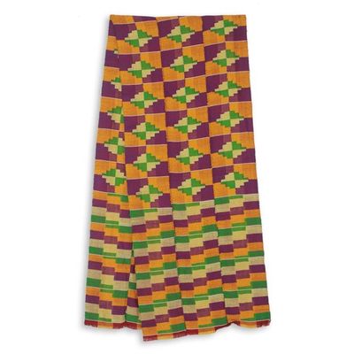 Alternate image for Three Strips Handwoven Yellow and Purple African Kente Scarf Wisdom for Two