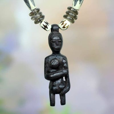Alternate image for Ebony Sculpture Leather Pendant Necklace Promised Love