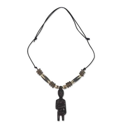 Alternate image for Ebony Sculpture Leather Pendant Necklace Promised Love