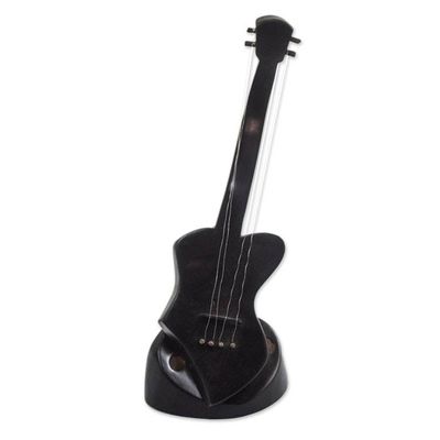 Alternate image for Black Wood Sculpture of a Guitar from Ghana Wonderful Guitar