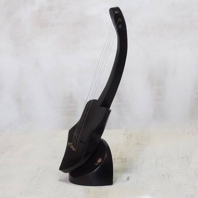 Alternate image for Black Wood Sculpture of a Guitar from Ghana Wonderful Guitar