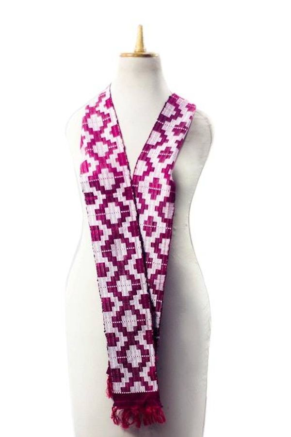 Alternate image for Geometric Rayon Blend Kente Scarf in Mulberry 4 In. Mulberry Royalty