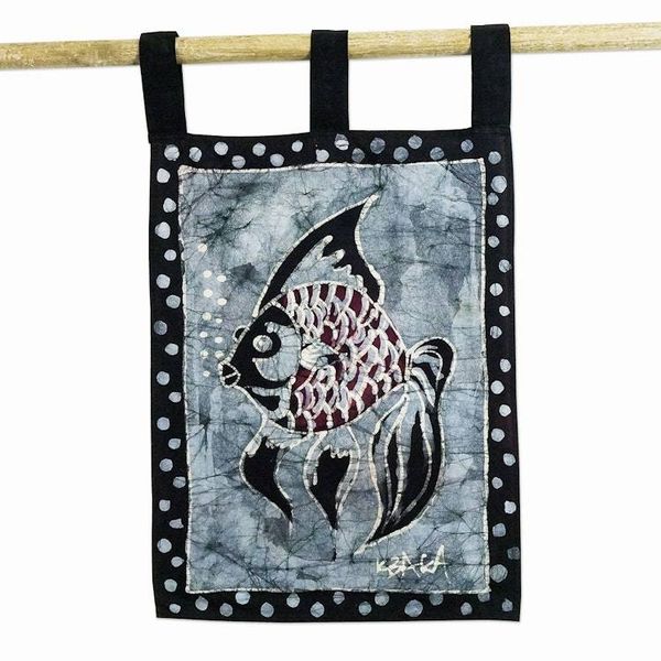 Alternate image for Ghanaian Batik Fish-Motif Wall Hanging Underwater Charm
