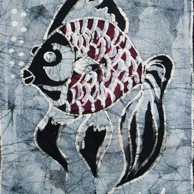 Alternate image for Ghanaian Batik Fish-Motif Wall Hanging Underwater Charm