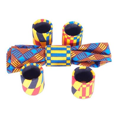 Alternate image for Four Kente-Themed Cotton and Recycled Plastic Napkin Rings Kente Hospitality