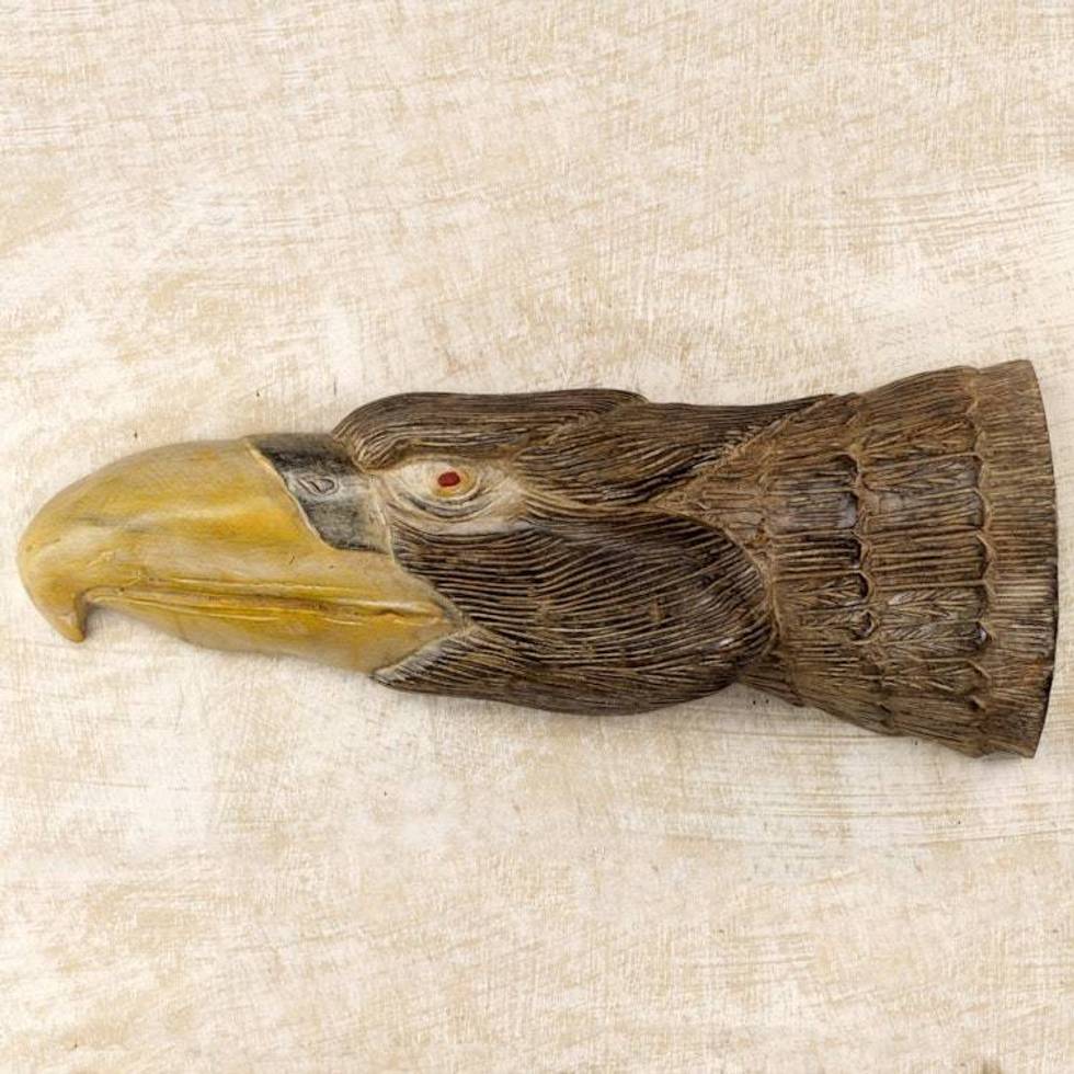 Hand Carved Sese Wood Wall Sculpture of Eagle Head 'Magnificent Eagle'