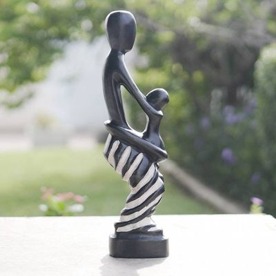 Alternate image for Hand-Carved Wood Sculpture Featuring a Mother and a Child Unconditional Motherly Love