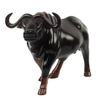 Alternate image for Unique Cape Buffalo Sculpture Carved from Ebony Wood Buffalo