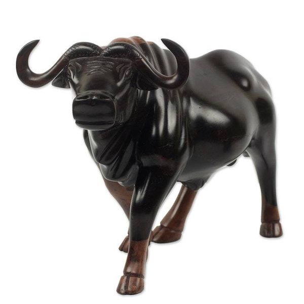 Alternate image for Unique Cape Buffalo Sculpture Carved from Ebony Wood Buffalo