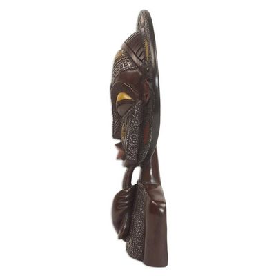 Alternate image for Wood and Metal African Mask of Thoughtful Bearded Man Aburi Wisdom